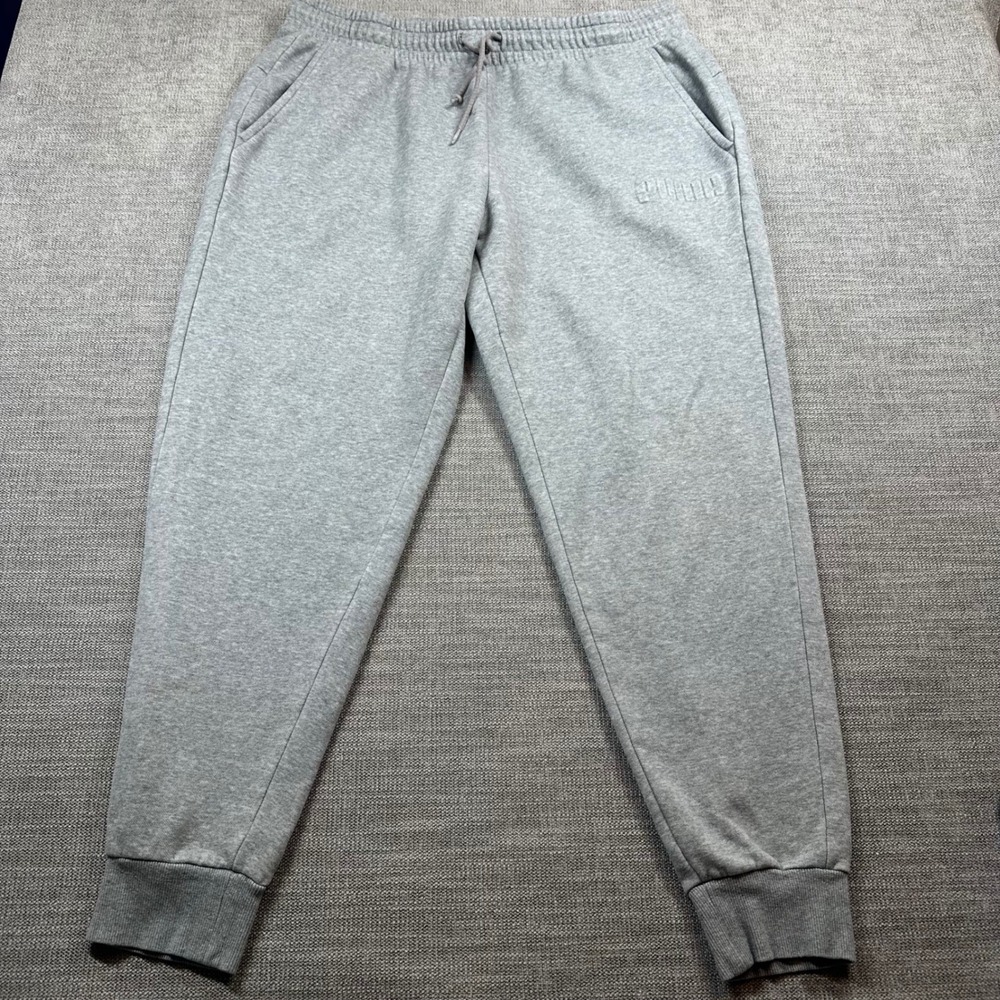 Puma Jogger Sweatpants Mens XL Gray Fleece Lined Drawstring Athletic Logo